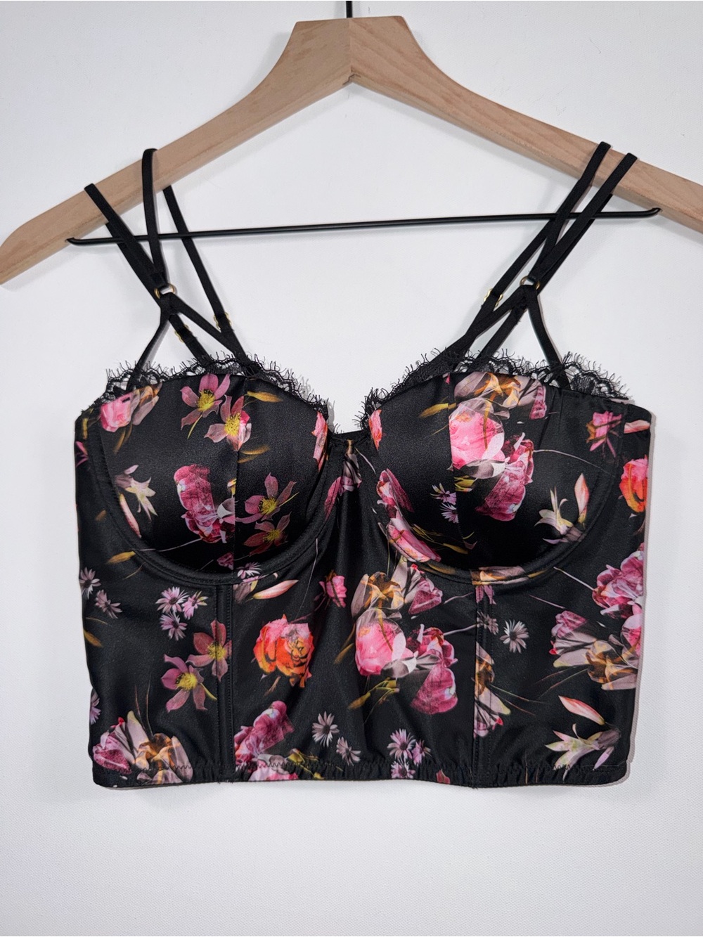 Victoria’s Secret Very Sexy Floral Satin Corset Bustier Top 32D Coquette Y2K